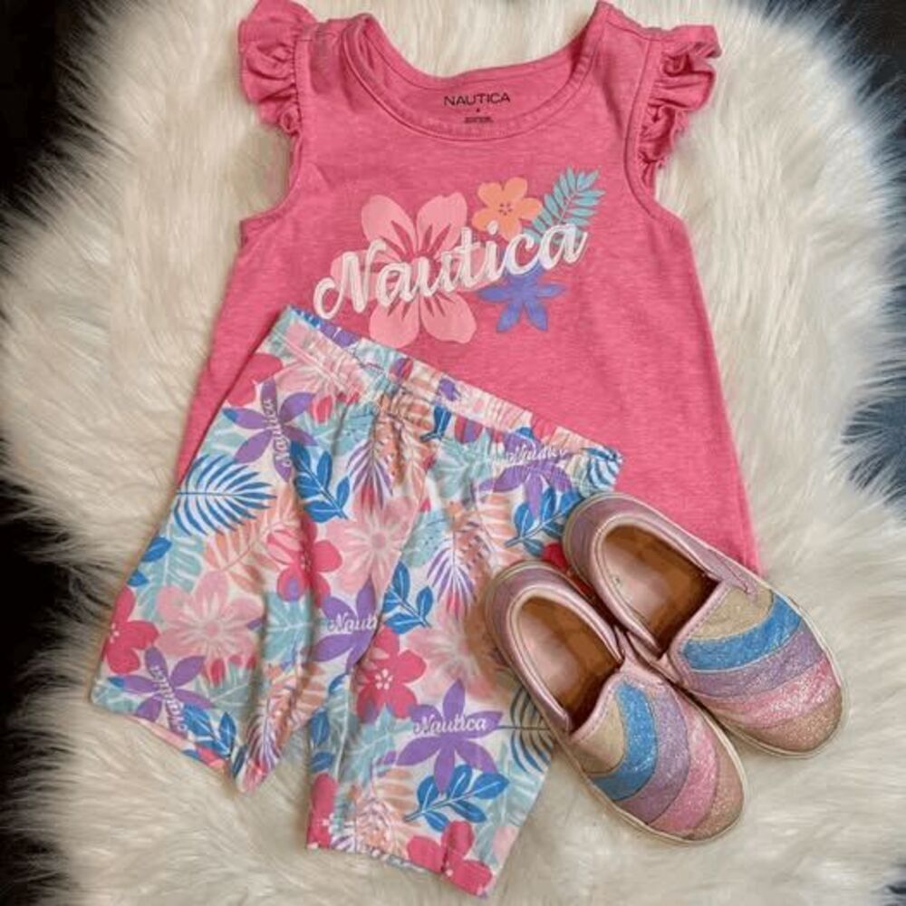 Nautica Floral Top/Shorts Set SZ 4 NWOT & Rainbow Sneakers SZ 10 Childrens Place